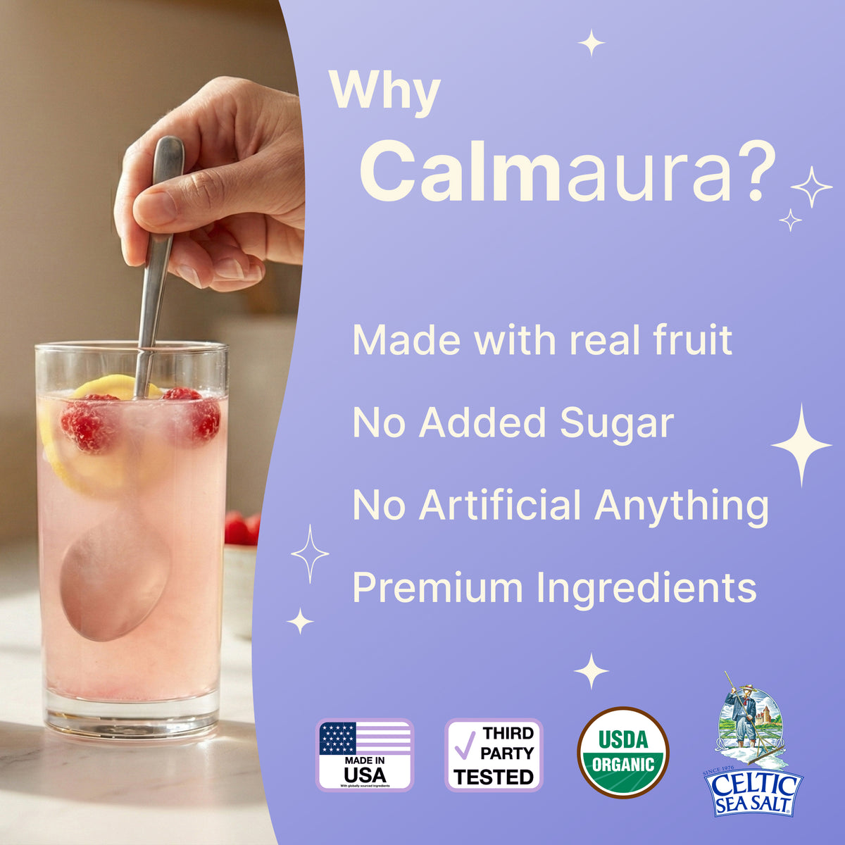 Calmaura Organic Magnesium Glycinate & Ashwagandha Drink Mix – Raspberry Lemonade, 30 Servings